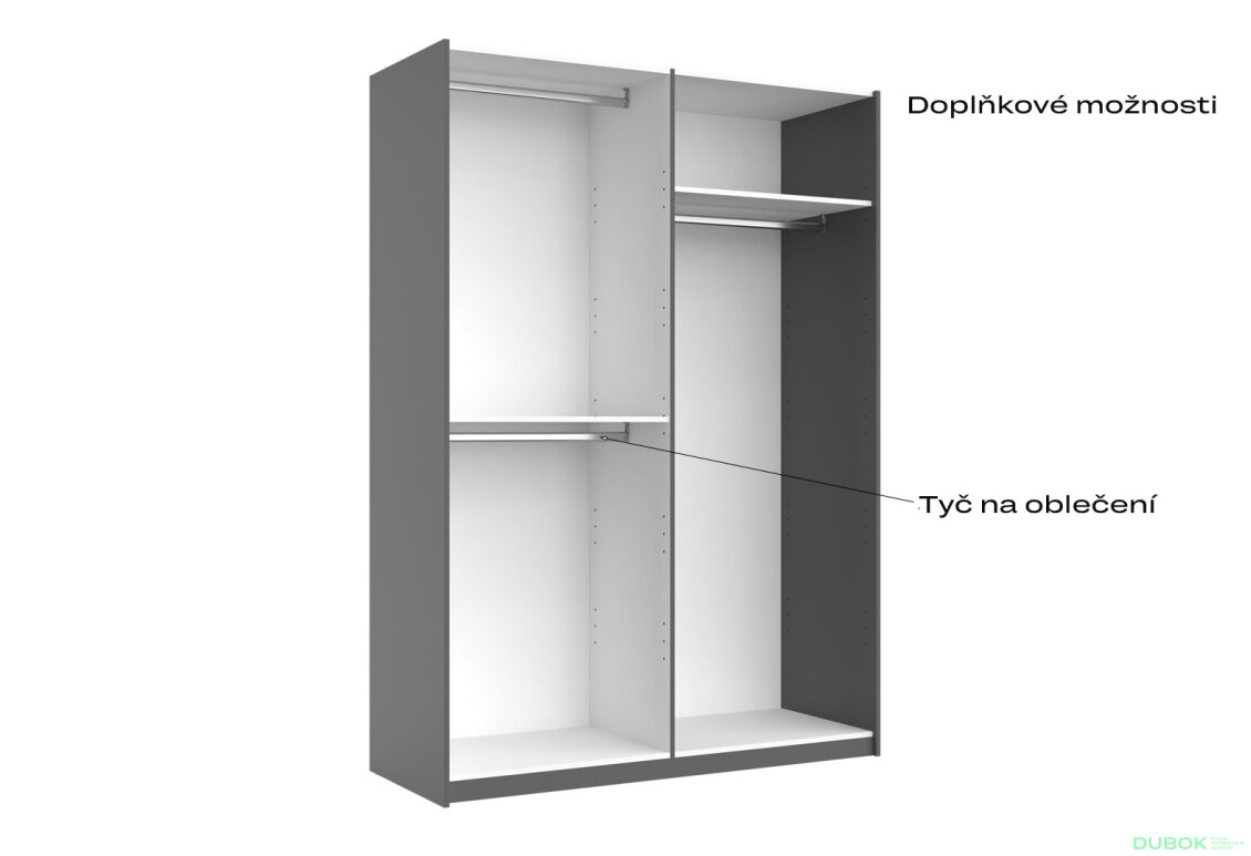 Fotografia 6 - Skriňa s posuvnými dverami 1,5x2,1m (Dvere Grafit/Zrkadlo) séria N Doni
