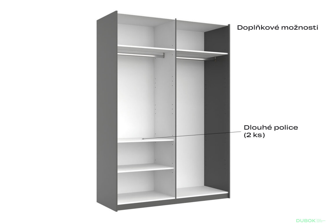 Fotografia 7 - Skriňa s posuvnými dverami 1,5x2,1m (Dvere Grafit/Zrkadlo) séria N Doni