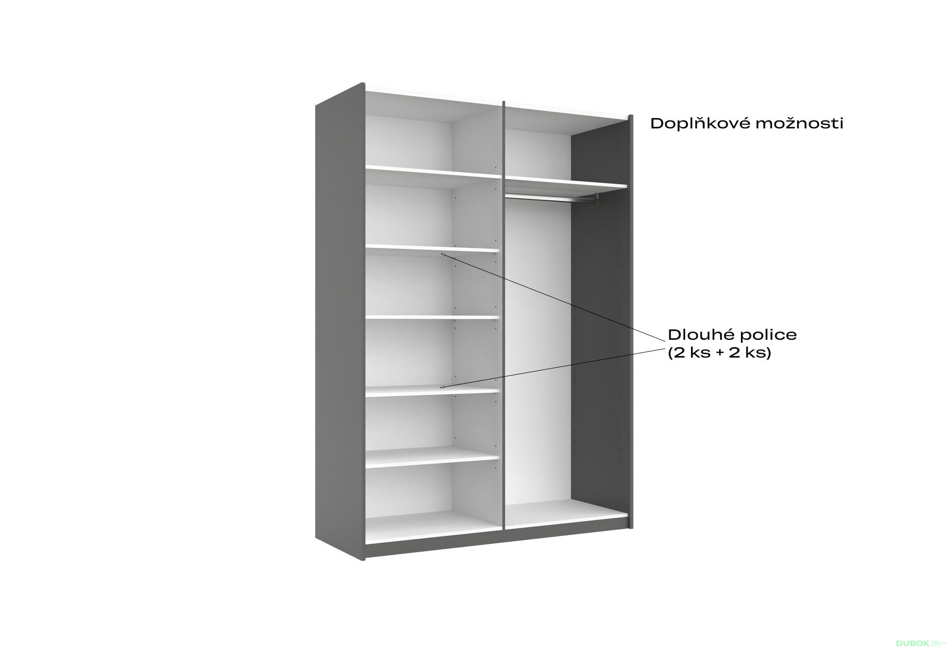 Fotografia 8 - Skriňa s posuvnými dverami 1,5x2,1m (Dvere Grafit/Zrkadlo) séria N Doni