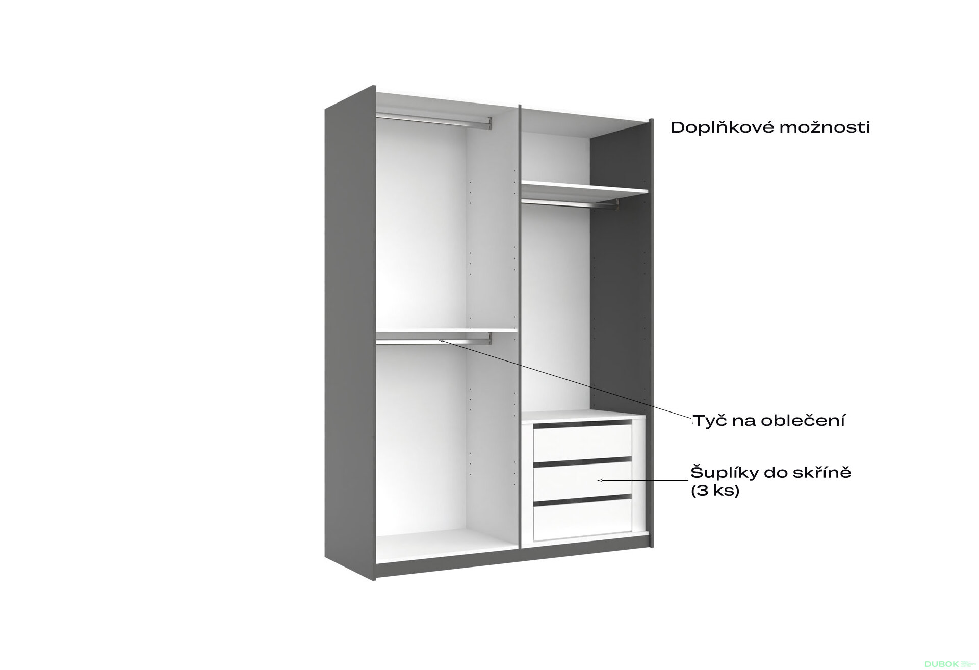 Fotografia 9 - Skriňa s posuvnými dverami 1,5x2,1m (Dvere Grafit/Zrkadlo) séria N Doni