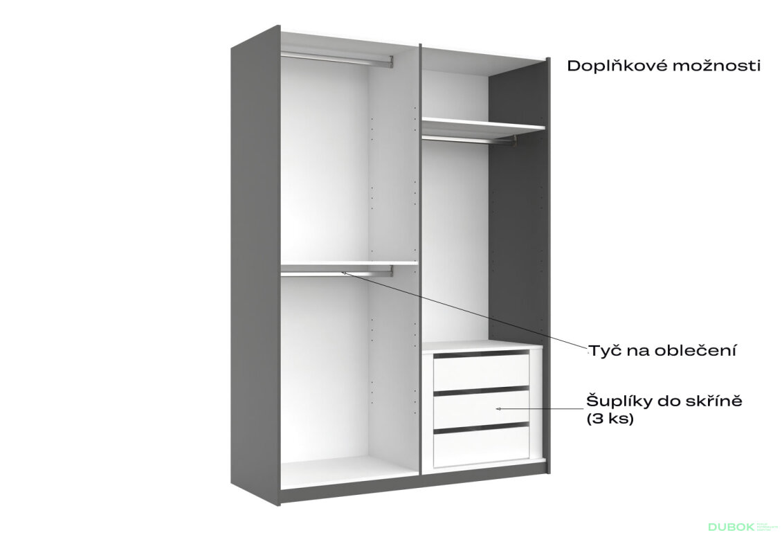 Fotografia 9 - Skriňa s posuvnými dverami 1,5x2,1m (Dvere Grafit/Zrkadlo) séria N Doni