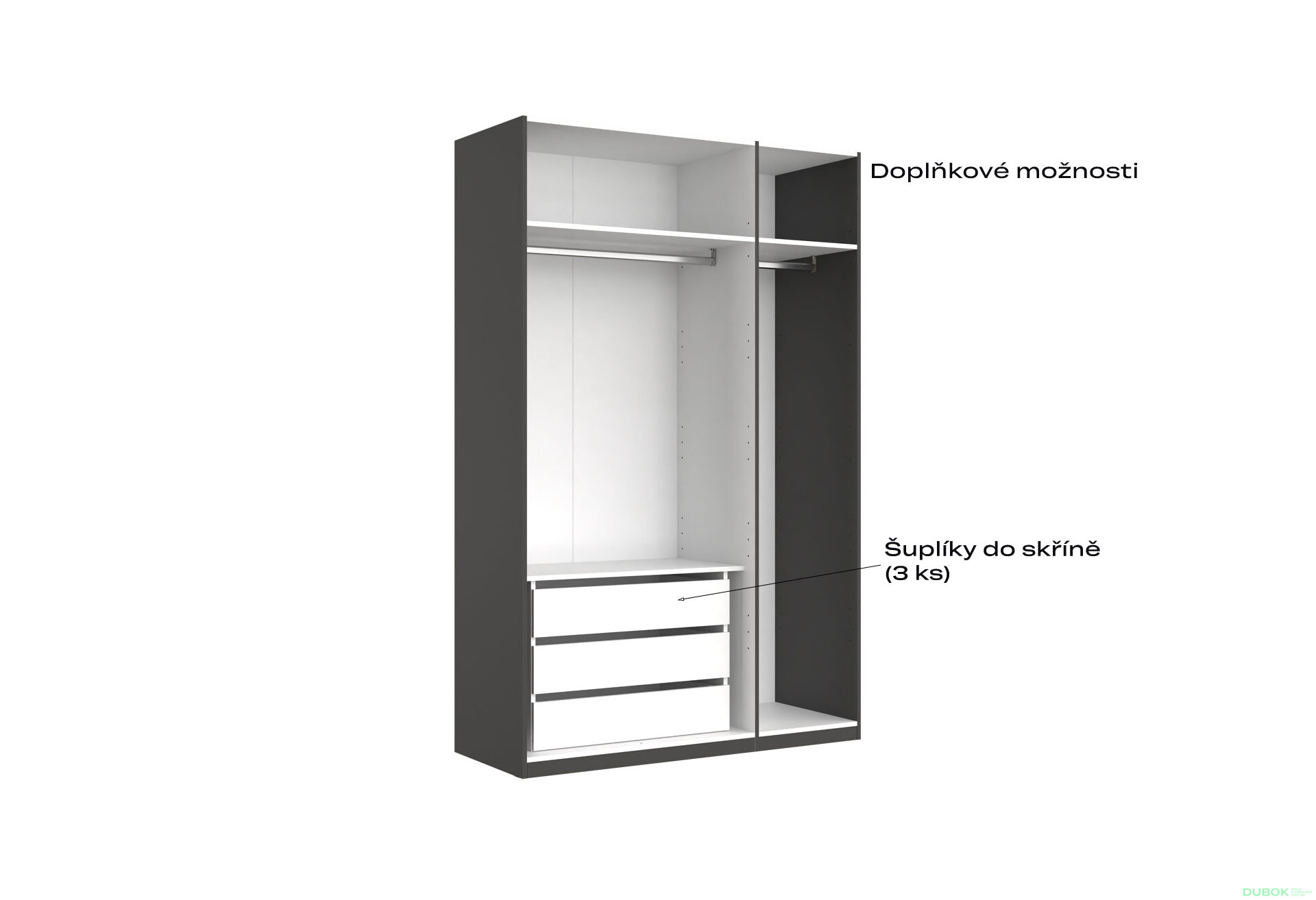 Fotografia 8 - Skriňa 3dv bez zrkadiel séria N, grafit Doni