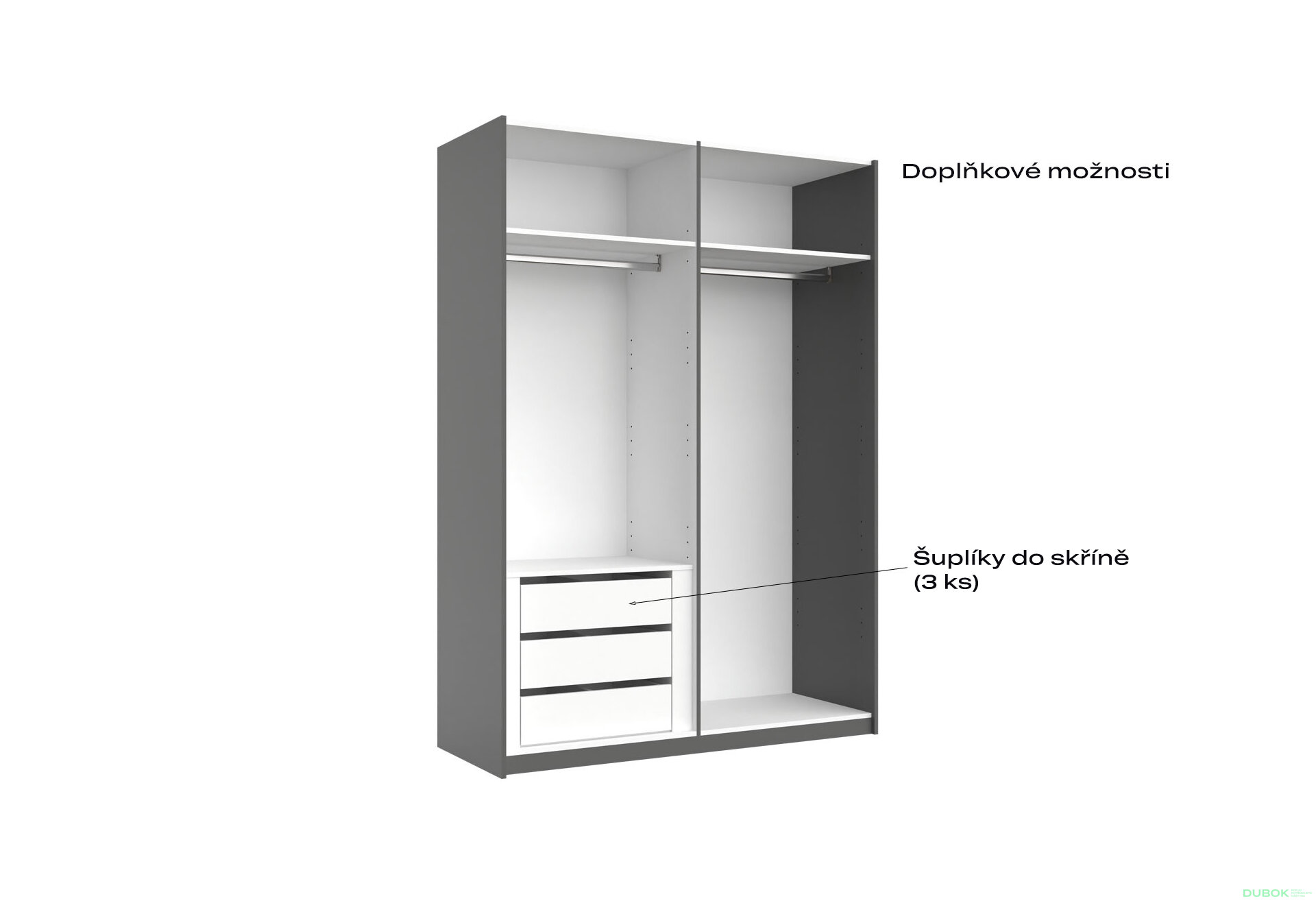 Fotografia 4 - Skriňa s posuvnými dverami 1,5x2,1 m (Dvere Grafit/Zrkadlo) séria N Dominika