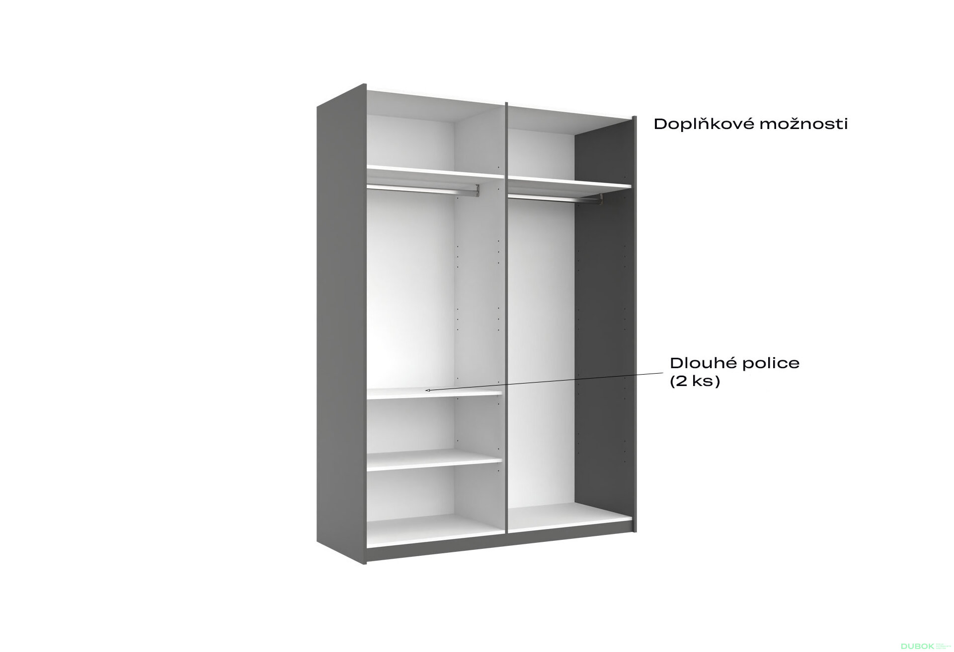 Fotografia 6 - Skriňa s posuvnými dverami 1,5x2,1 m (Dvere Grafit/Zrkadlo) séria N Dominika
