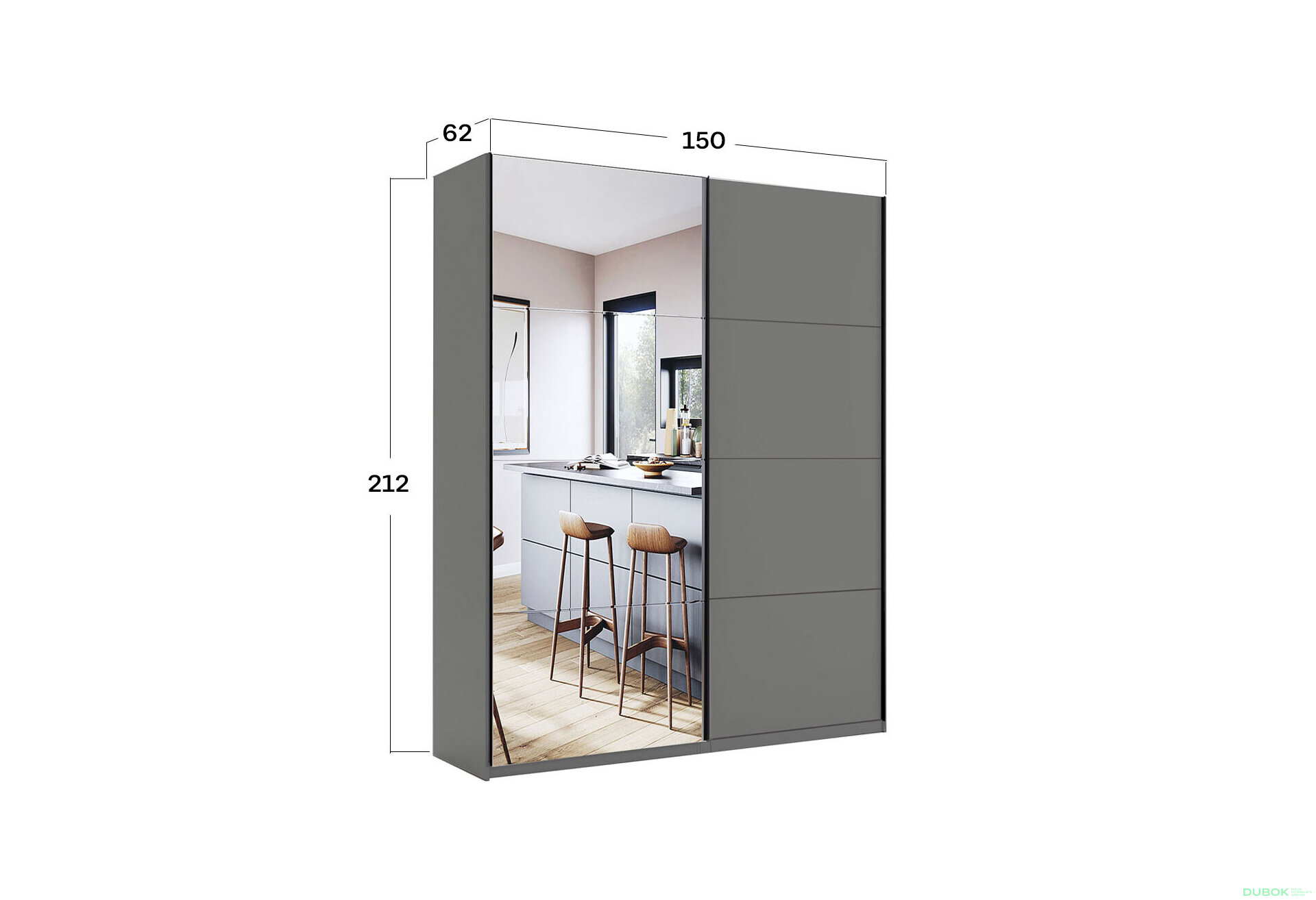 Fotografia 10 - Skriňa s posuvnými dverami 1,5x2,1 m (Dvere Grafit/Zrkadlo) séria N Dominika