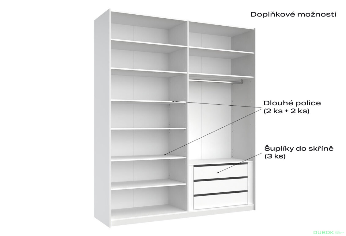 Fotografia 5 - Skriňa s posuvnými dverami 2,0x2,4m (Dvere Lesklé Biele), séria N Family