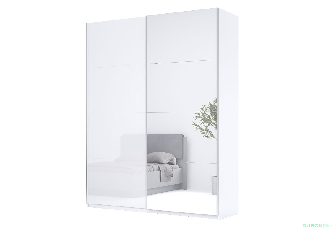 Skriňa s posuvnými dverami 2,0x2,4m (Dvere Lesklé Biele/Zrkadlo), séria N Family