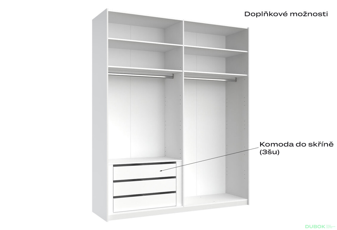 Fotografia 12 - Skriňa s posuvnými dverami 2,0x2,4m (Dvere Lesklé Biele/Zrkadlo), séria N Family