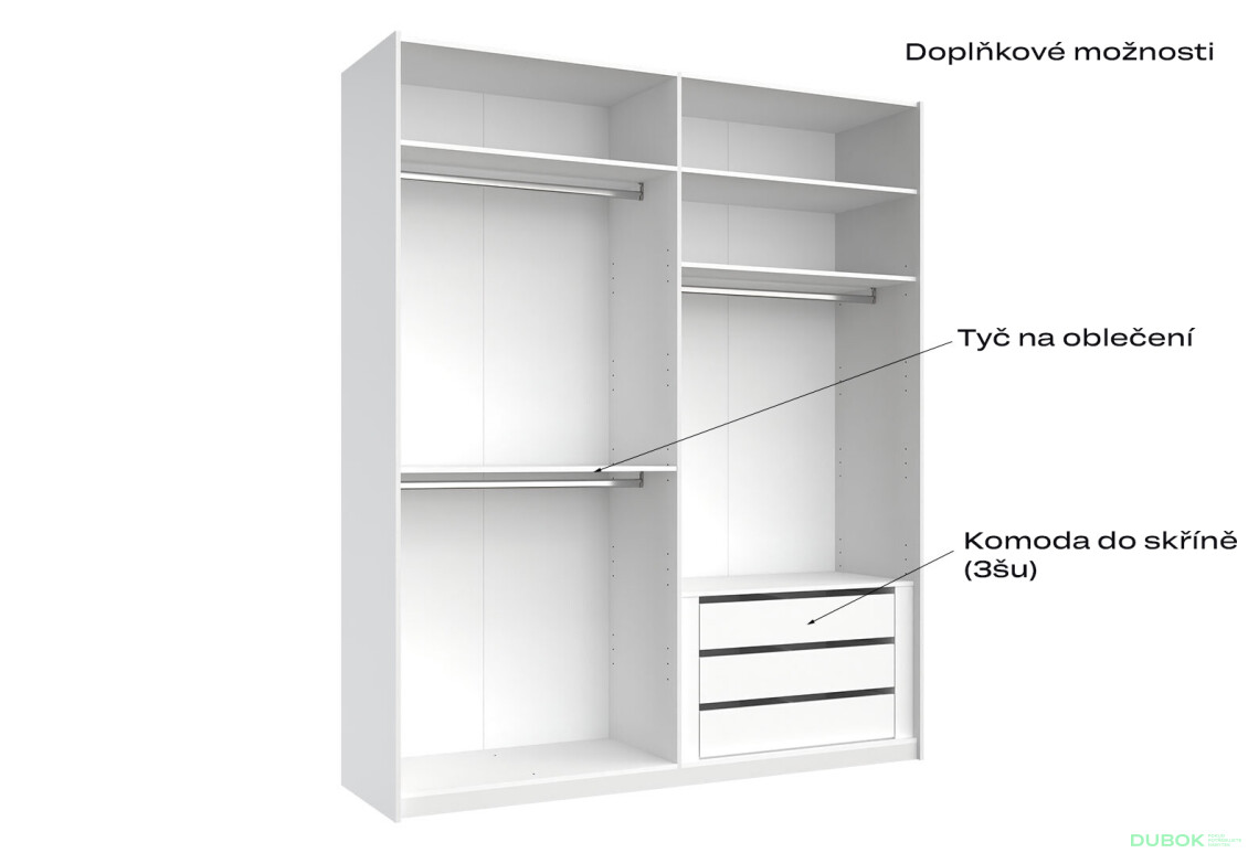 Fotografia 8 - Skriňa s posuvnými dverami 2,0x2,4m (Dvere Lesklé Biele/Zrkadlo), séria N Family