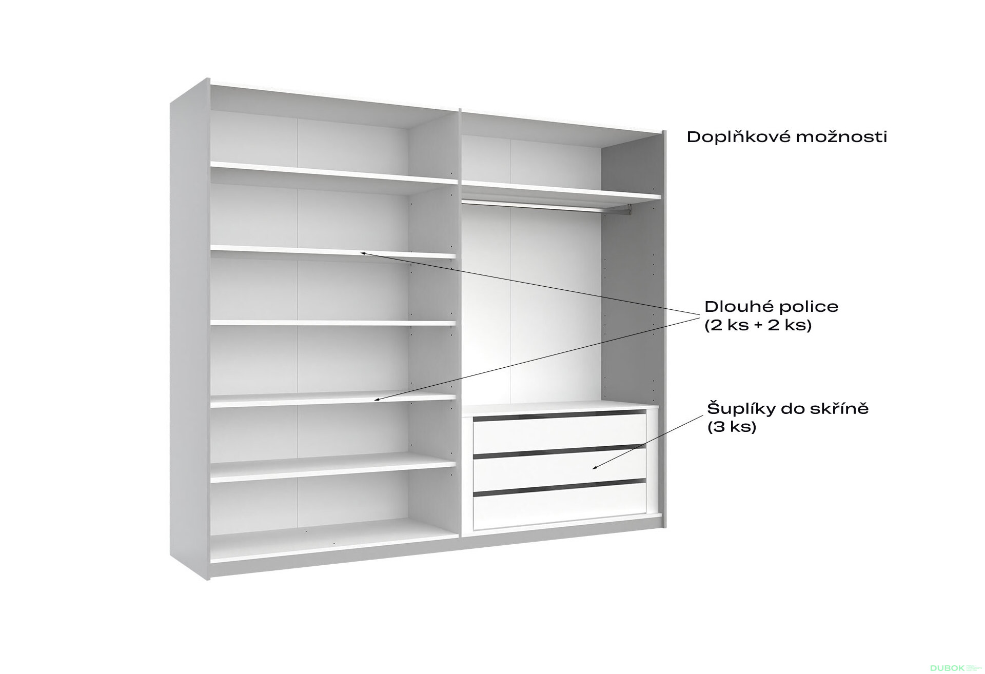 Fotografia 6 - Skriňa-šatňa 2,5x2,1m (Dvere Lesklé Biele), séria N Family