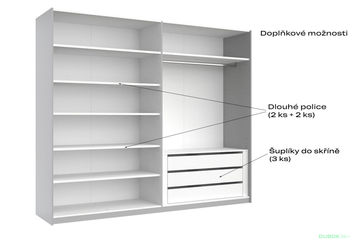 Fotografia 6 - Skriňa-šatňa 2,5x2,1m (Dvere Lesklé Biele), séria N Family