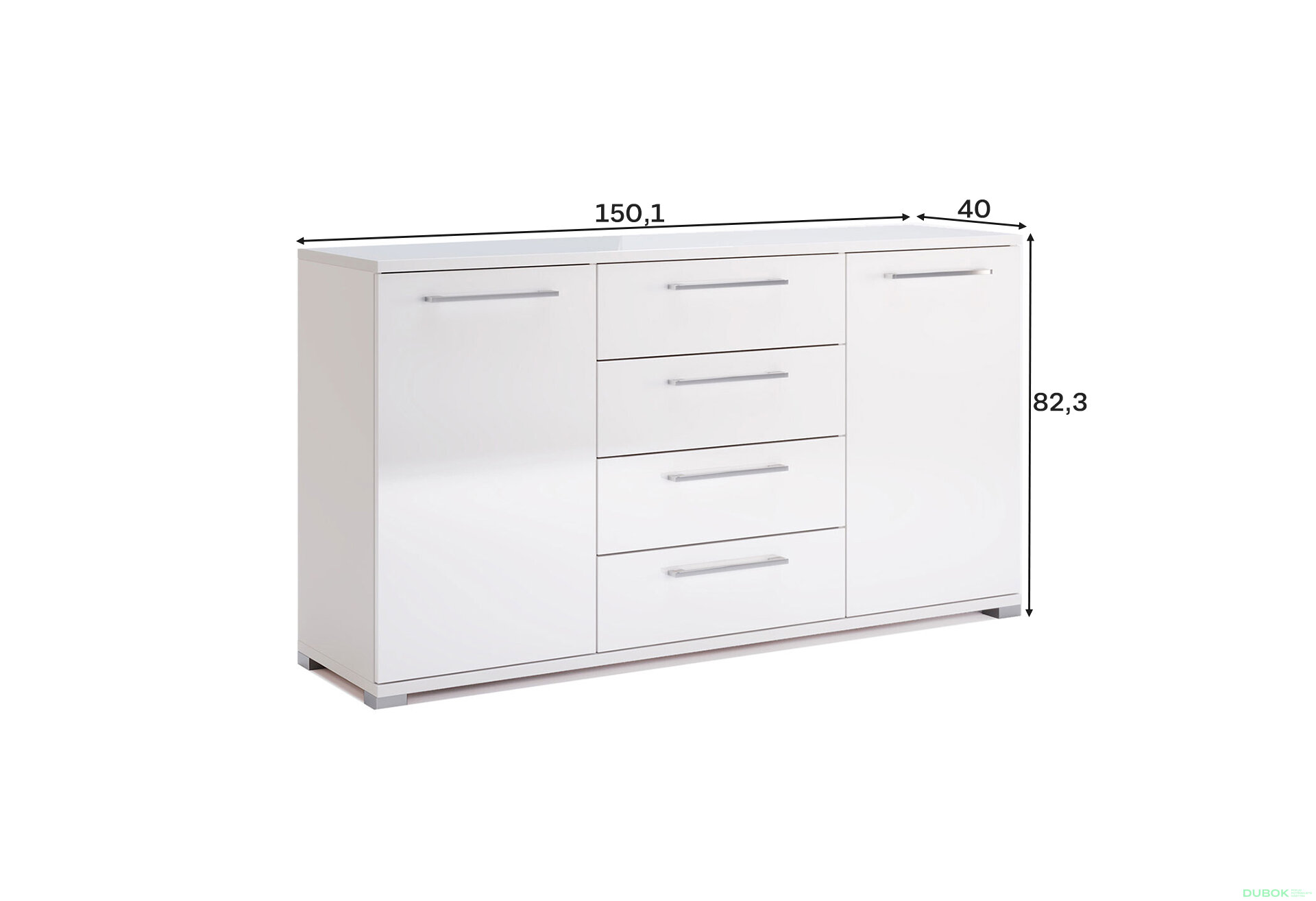 Fotografia 5 - Komoda 2dv 4šu 1,5 m biely lesk Family