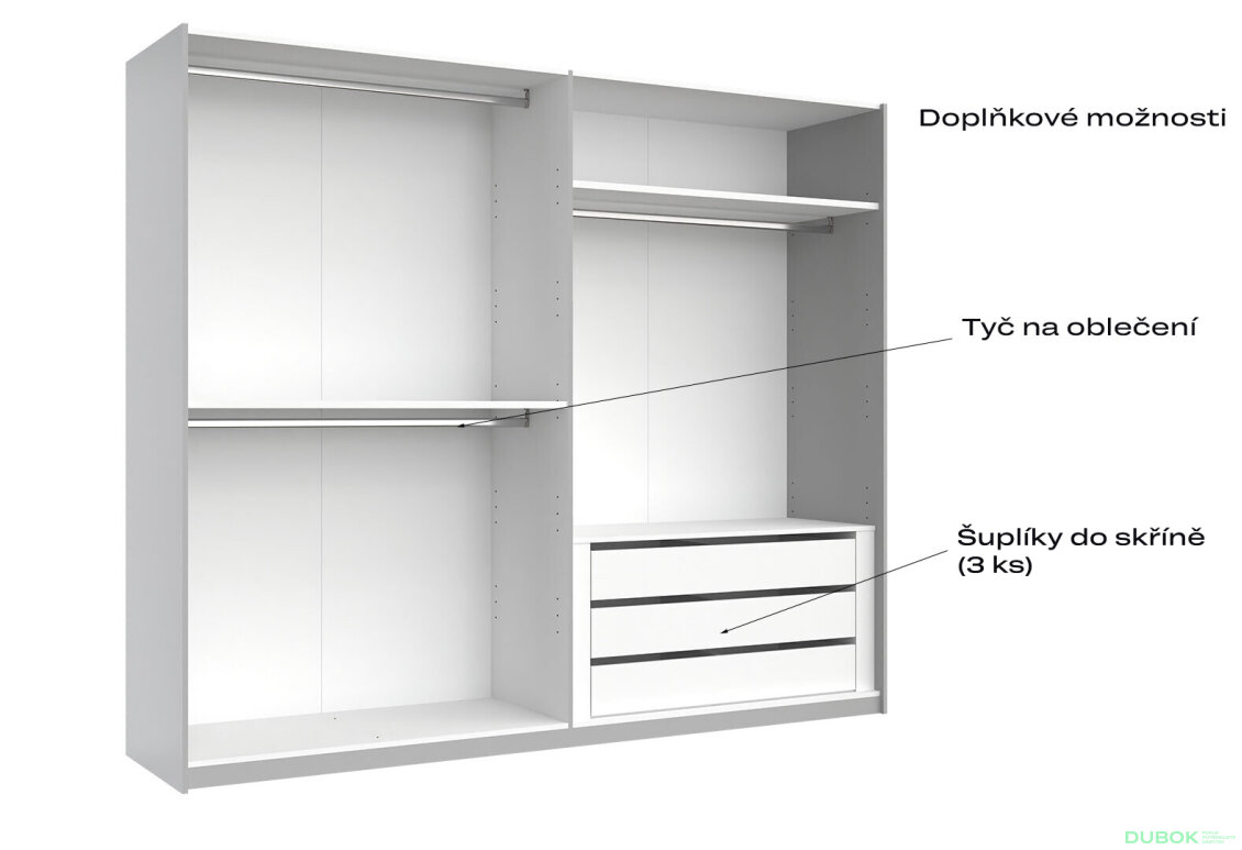 Fotografia 4 - Skriňa s posuvnými dverami 2,5x2,1m (Dvere Lesklé Biele/Zrkadlo), séria N Family