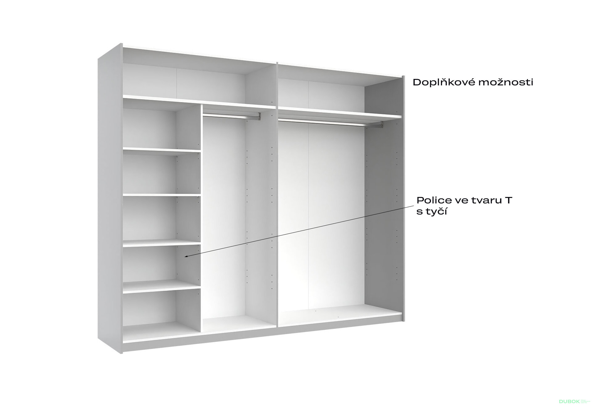Fotografia 7 - Skriňa s posuvnými dverami 2,5x2,1m (Dvere Lesklé Biele/Zrkadlo), séria N Family