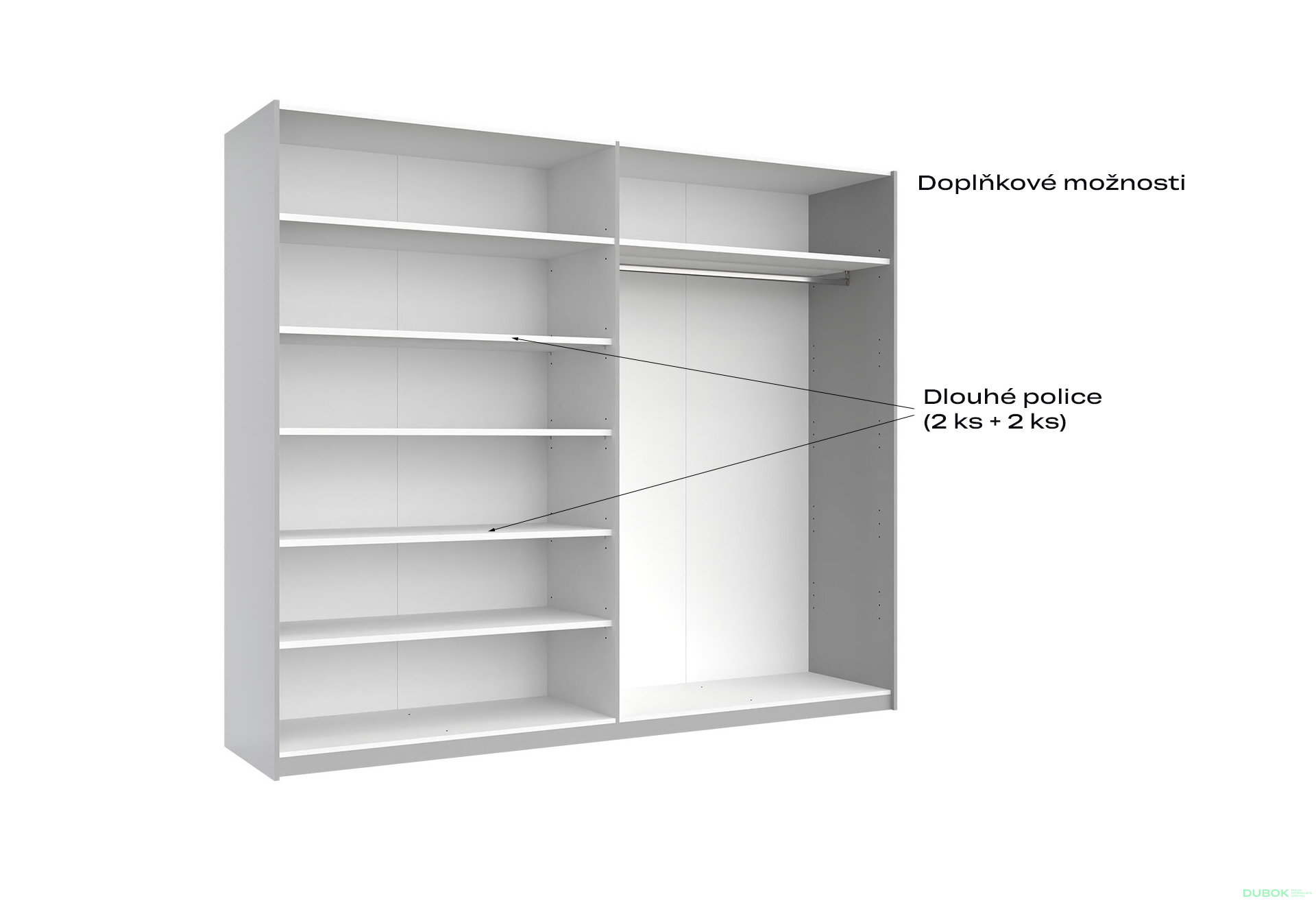 Fotografia 8 - Skriňa s posuvnými dverami 2,5x2,1m (Dvere Lesklé Biele/Zrkadlo), séria N Family