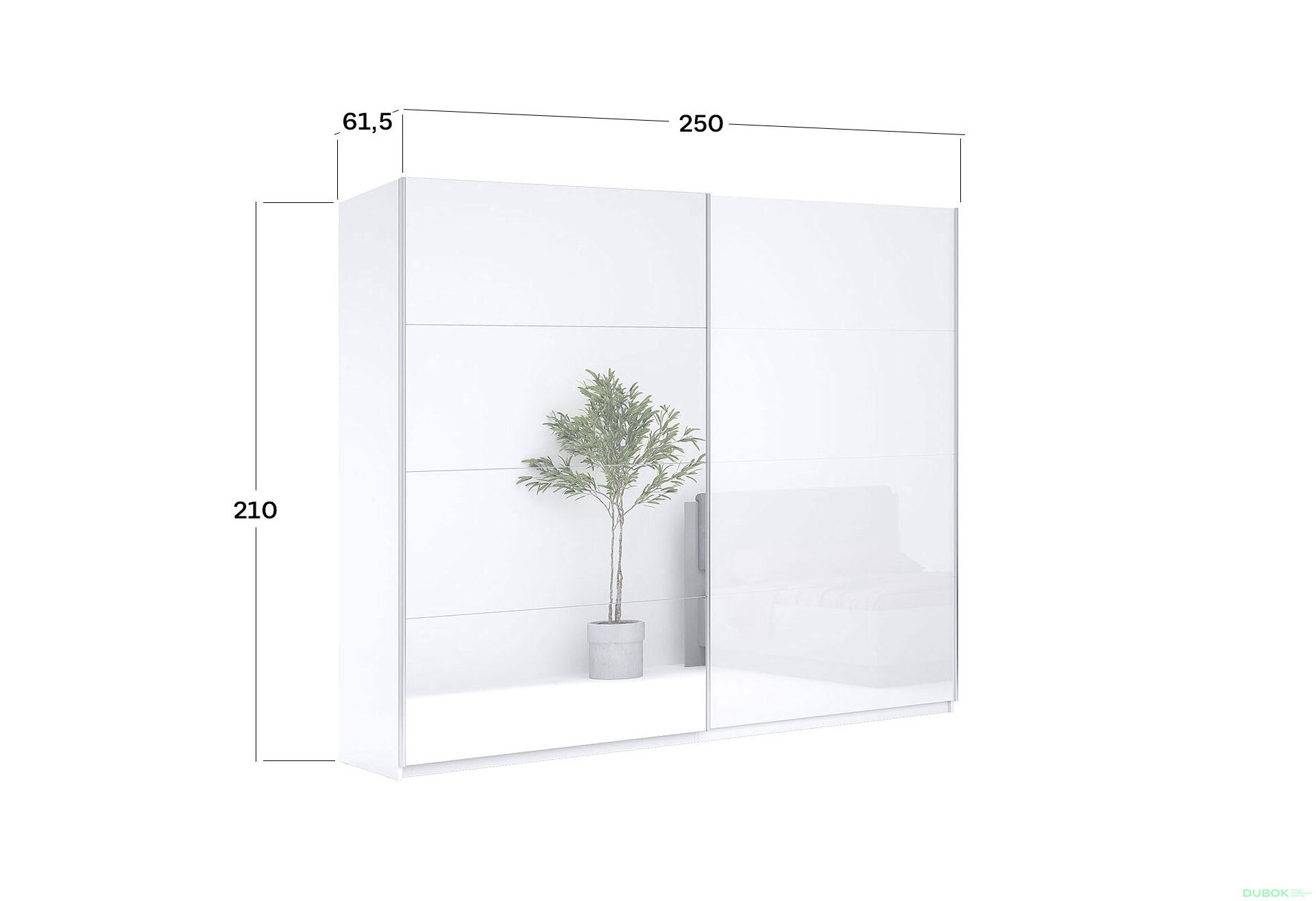 Fotografia 11 - Skriňa s posuvnými dverami 2,5x2,1m (Dvere Lesklé Biele/Zrkadlo), séria N Family