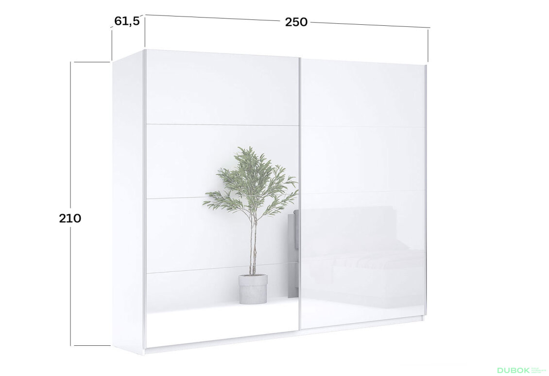 Fotografia 11 - Skriňa s posuvnými dverami 2,5x2,1m (Dvere Lesklé Biele/Zrkadlo), séria N Family