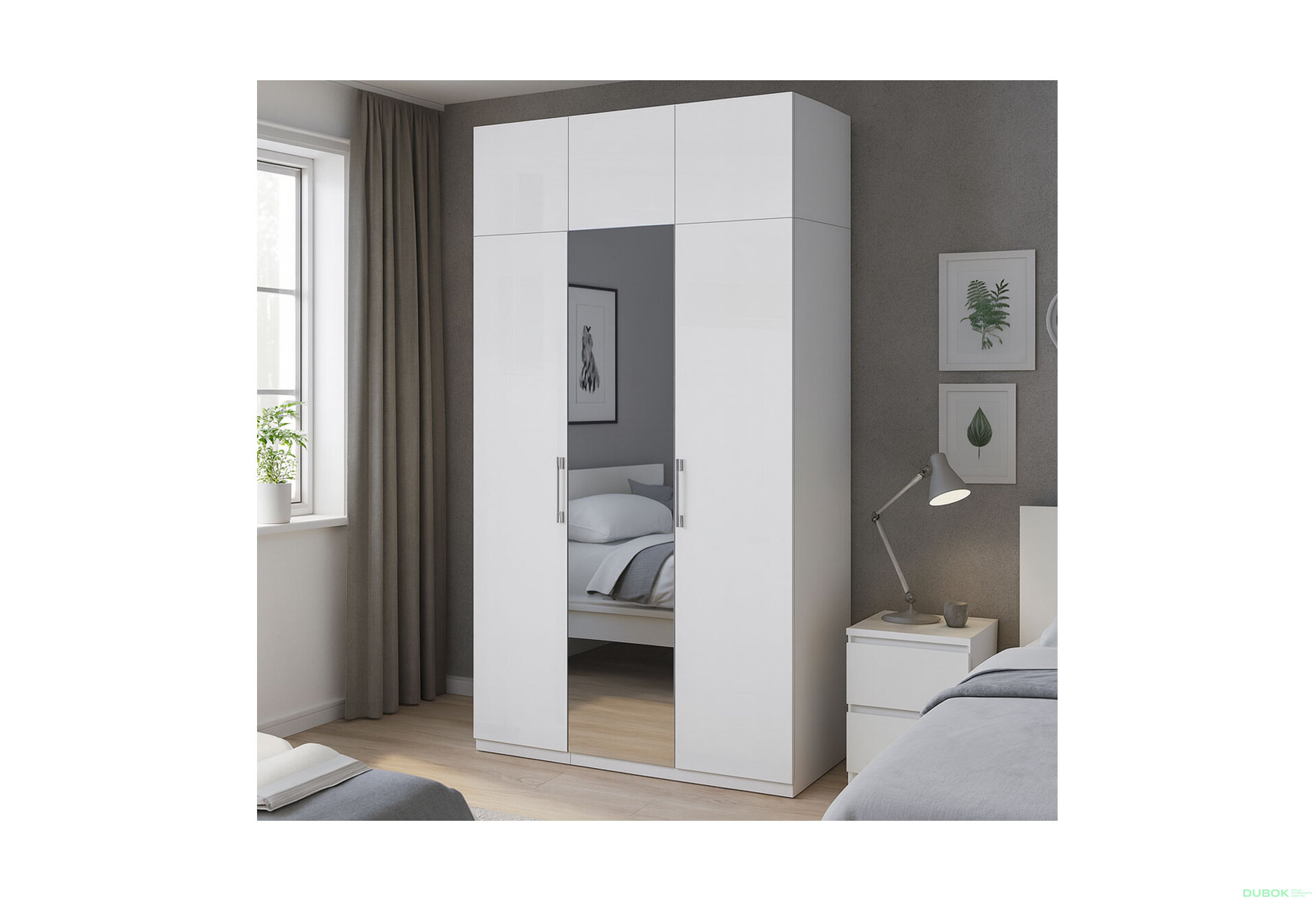 Fotografia 4 - Skriňa 3-dverová so zrkadlom + Antresol 3 dvere, séria N biela Family