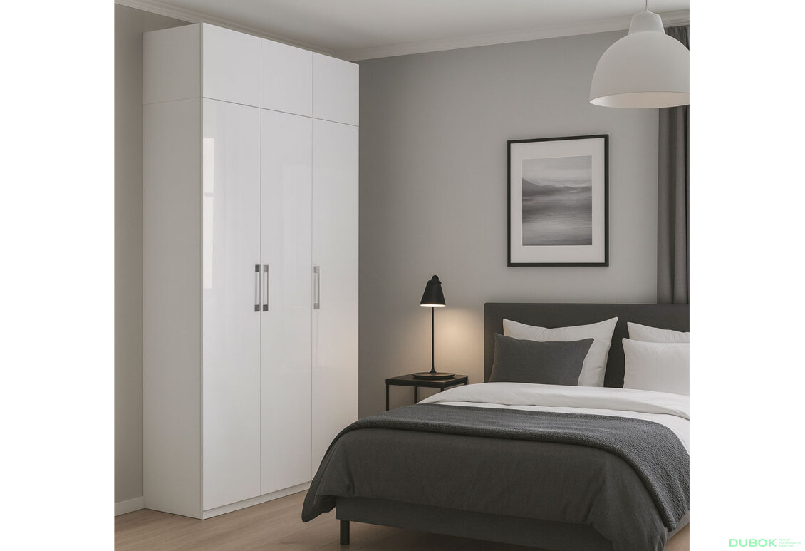 Fotografia 4 - Skriňa 3-dverová bez zrkadiel + Antresol 3-dverový, séria N biela Family