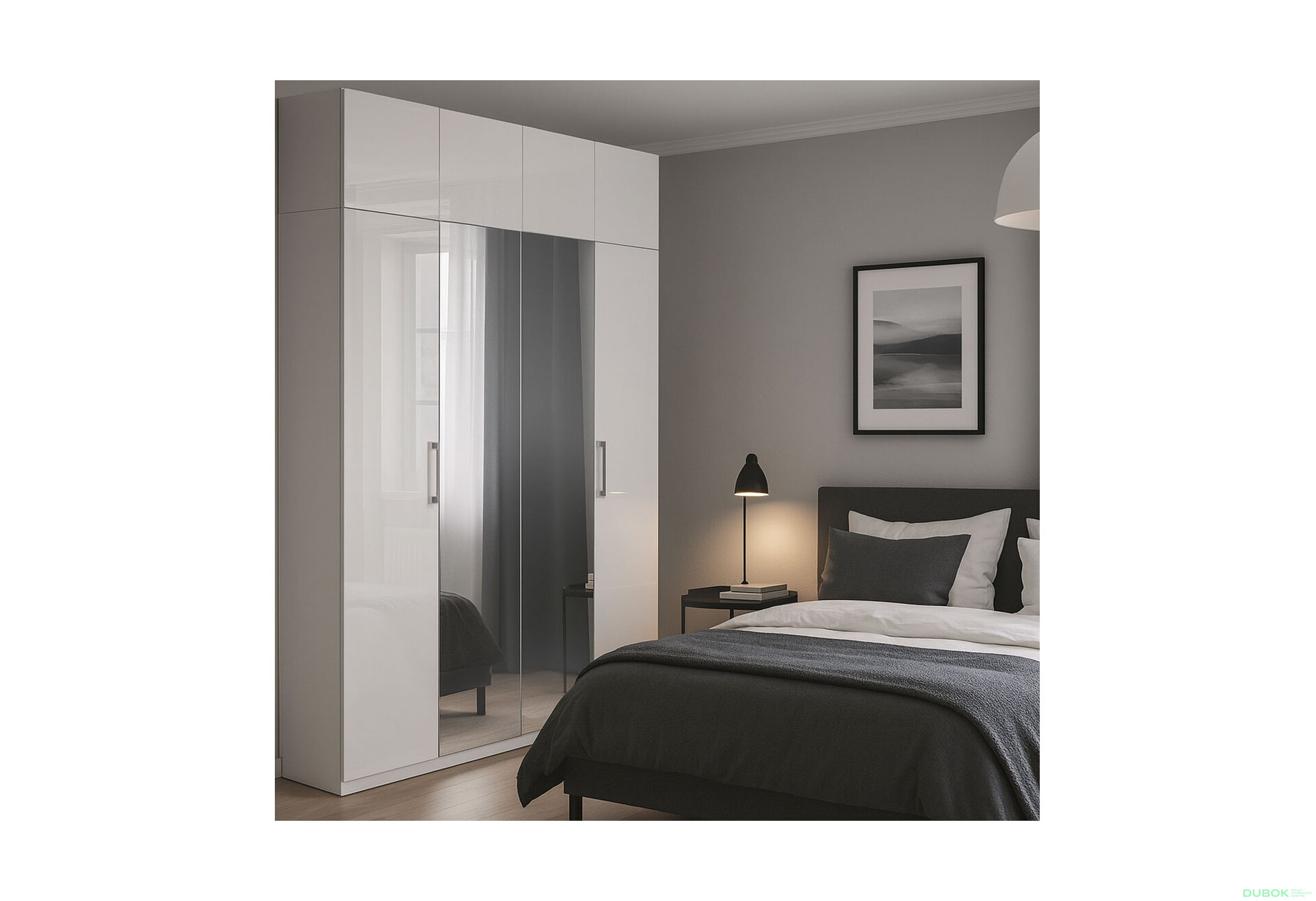 Fotografia 4 - Skriňa 4dv so zrkadlom + Antresol 4 dv, séria N biela Family