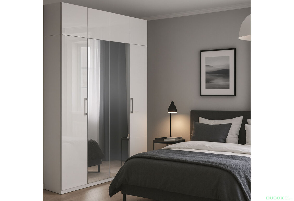 Fotografia 4 - Skriňa 4dv so zrkadlom + Antresol 4 dv, séria N biela Family