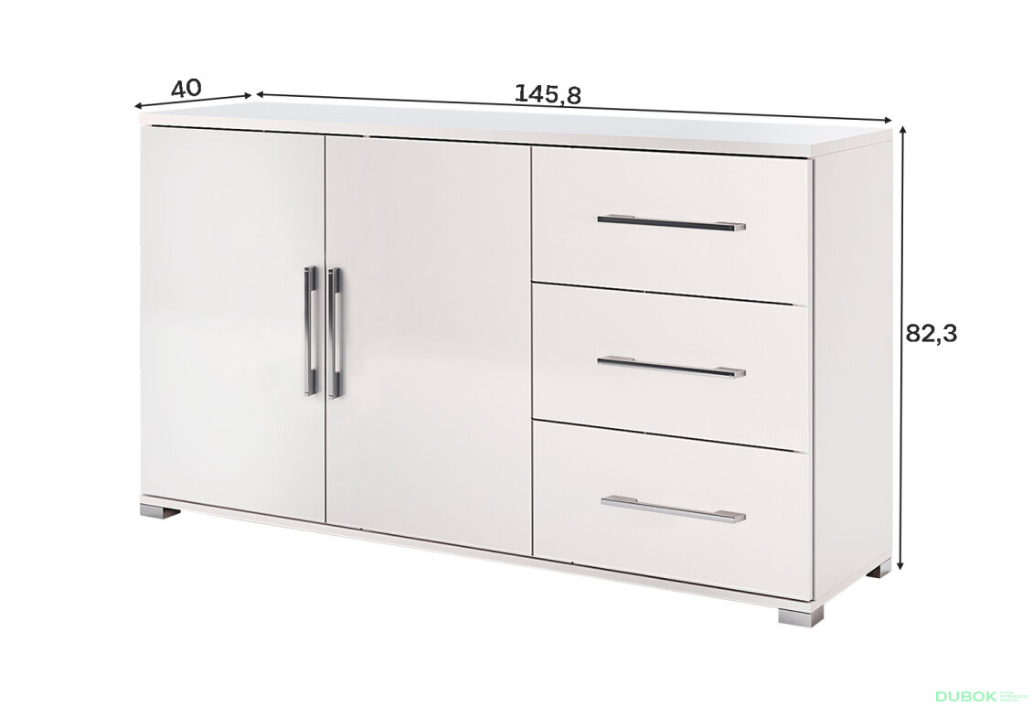 Fotografia 3 - Komoda 2dv 3šu biely lesk Family