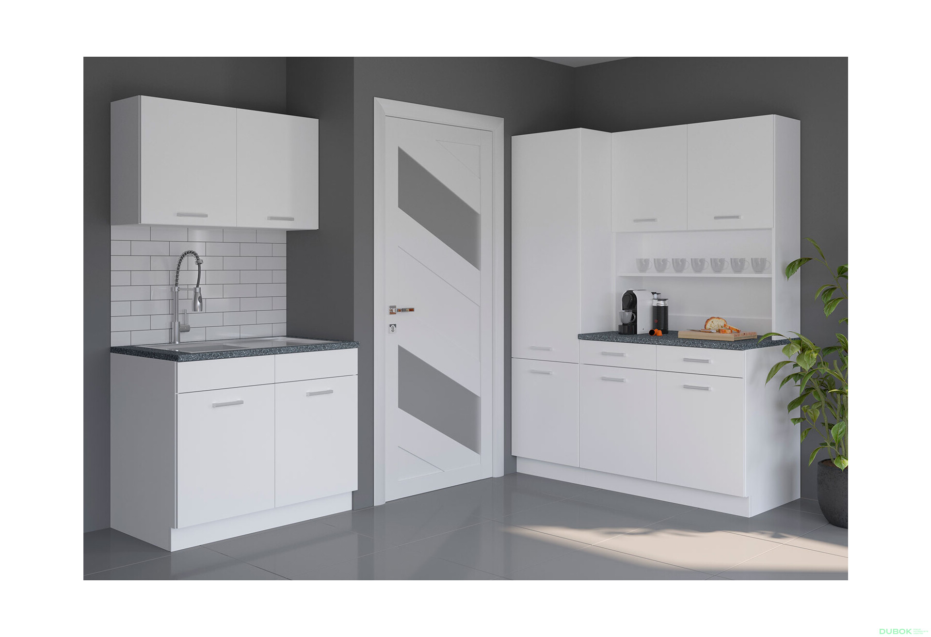 Fotografia 1 - Kuchynská zostava 1.5 m + 1.0 m Maria Biely laminát / pracovná doska Granit