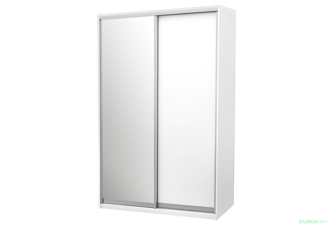 Skriňa s posuvnými dverami Komforto 1 zrkadlová + 1 DTD 150x240x60 cm Biela