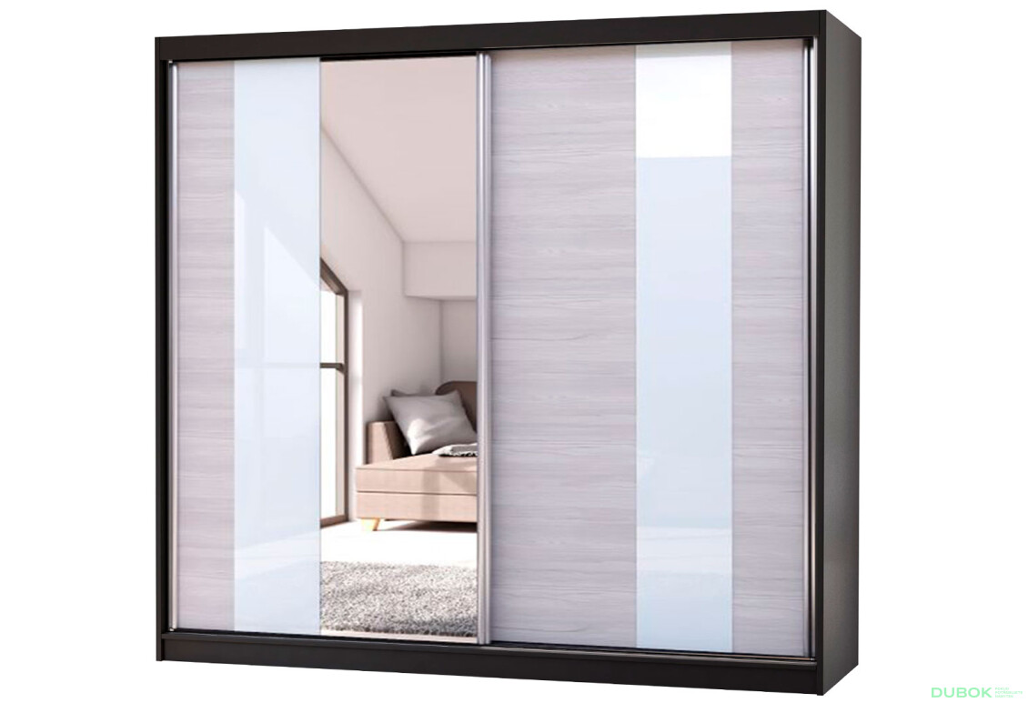 Skriňa Multi 32, 233 čierna + fasáda kathult + lacobel + zrkadlo