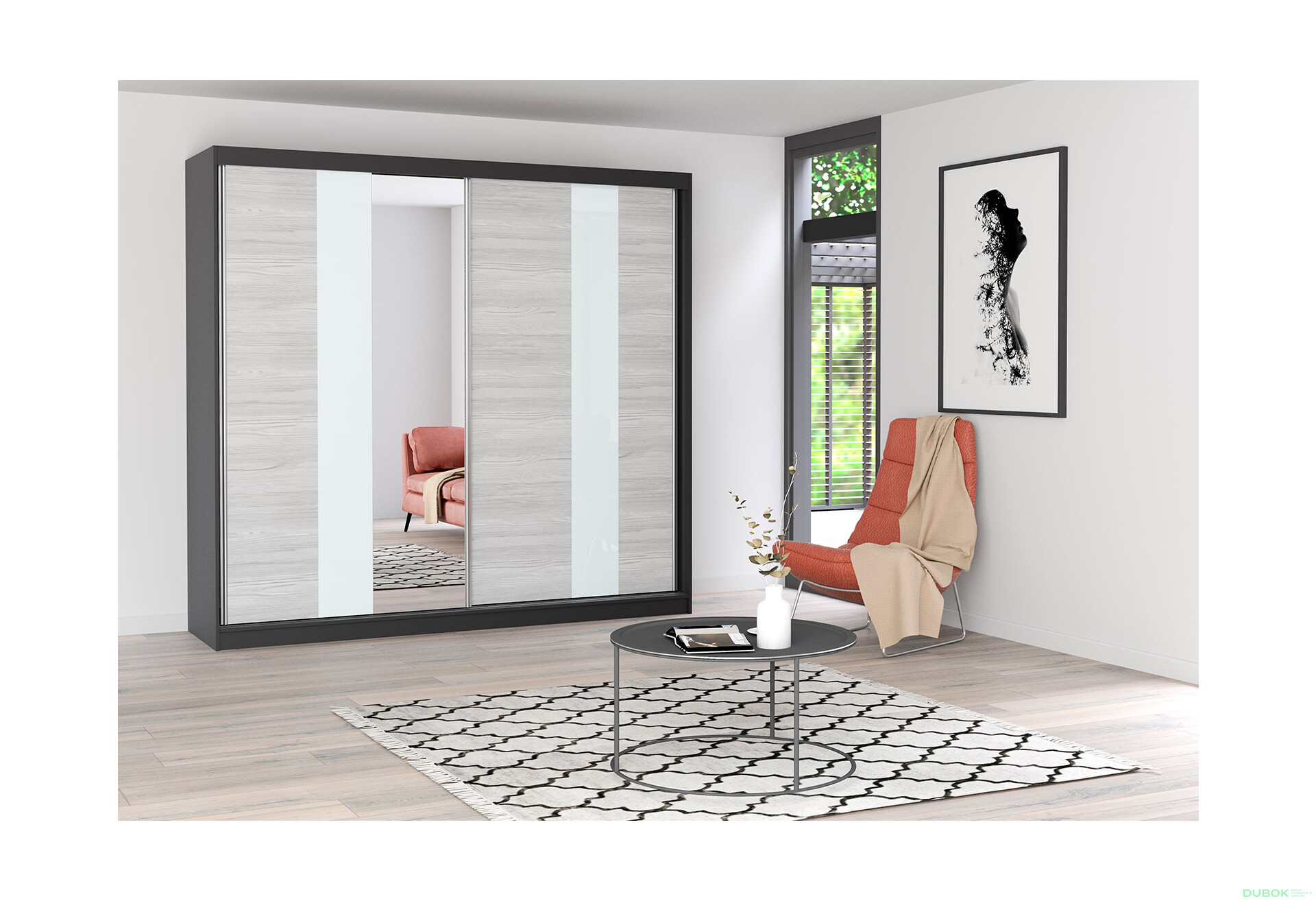 Fotografia 3 - Skriňa Multi 32, 233 čierna + fasáda kathult + lacobel + zrkadlo