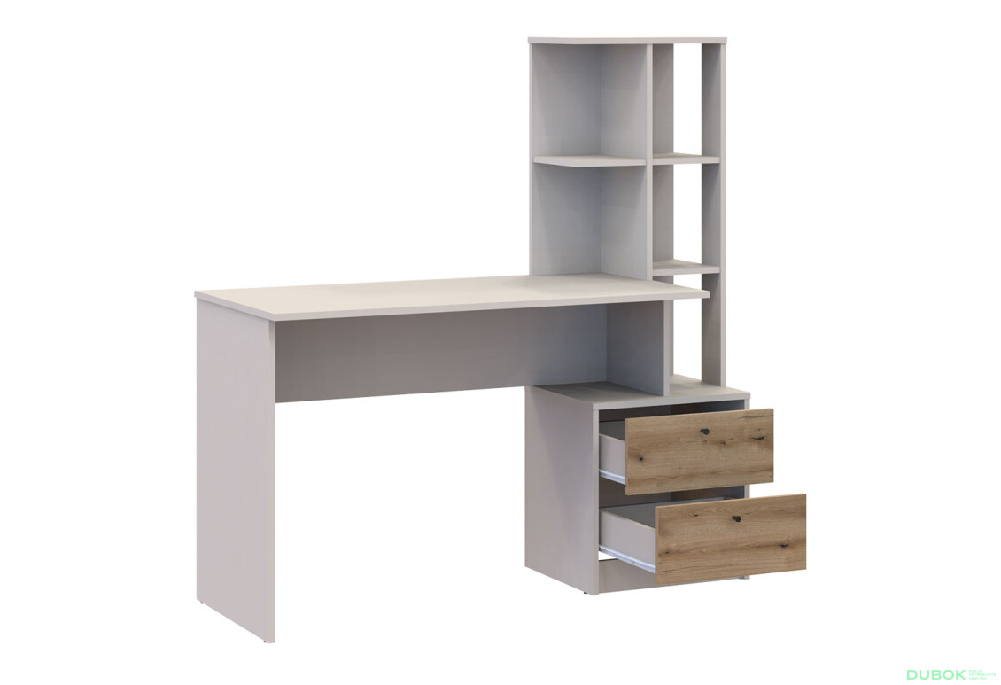 Písací stôl T7 kašmír / dub evoke 136x55x138 - Fotografia 4 Fotografia 4 - Písací stôl T7 kašmír / dub evoke 136x55x138