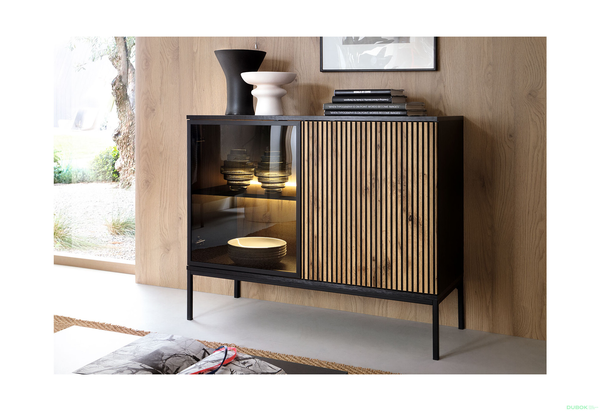 Komoda K104 1 pkt Ľad Sento čierny / dub wotan - Fotografia 5 Fotografia 5 - Komoda K104 1 pkt Ľad Sento čierny / dub wotan