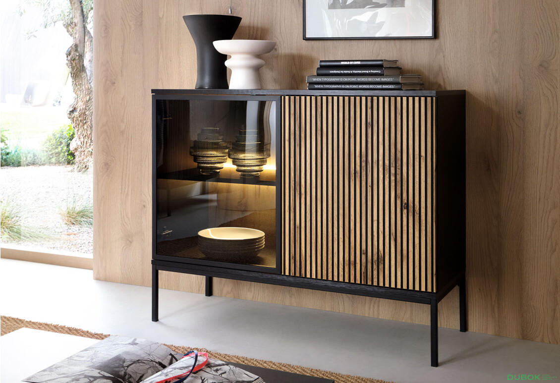 Komoda K104 1 pkt Ľad Sento čierny / dub wotan - Fotografia 5 Fotografia 5 - Komoda K104 1 pkt Ľad Sento čierny / dub wotan