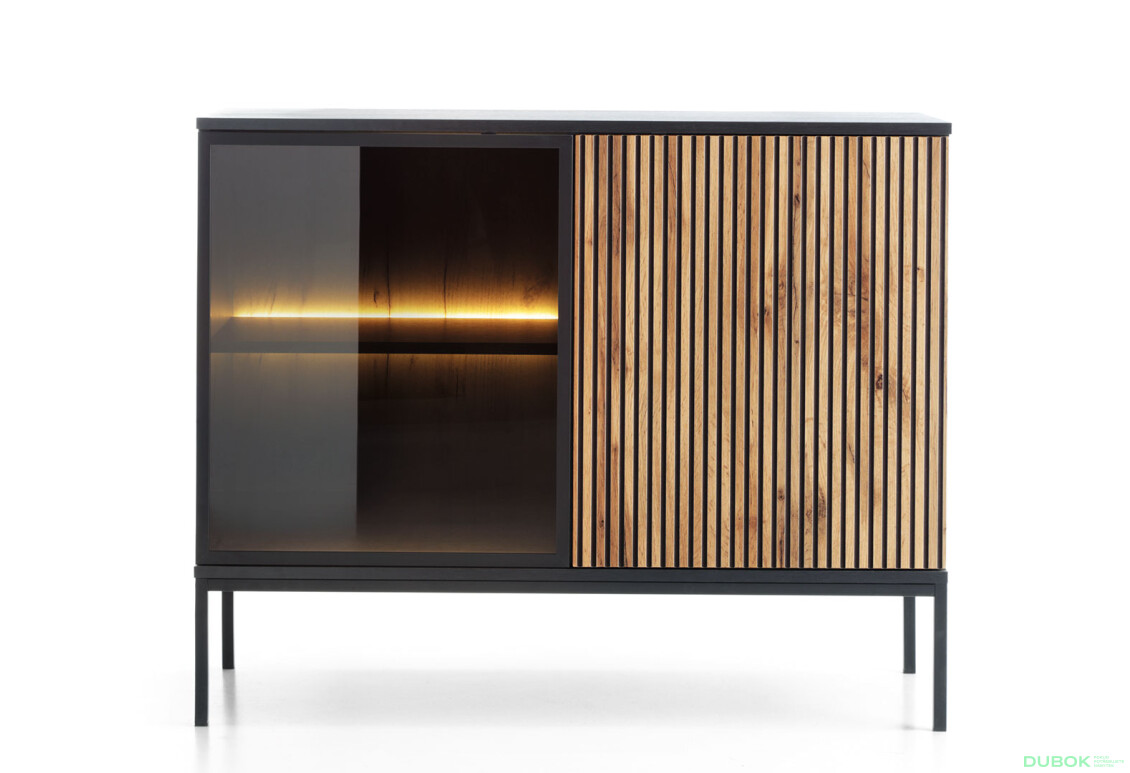 Komoda K104 1 pkt Ľad Sento čierny / dub wotan - Fotografia 2 Fotografia 2 - Komoda K104 1 pkt Ľad Sento čierny / dub wotan