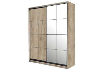 Skriňa s posuvnými dverami DTD + zrkadlo 150x240x60 cm Loft Lines BL Dub kraft sivý