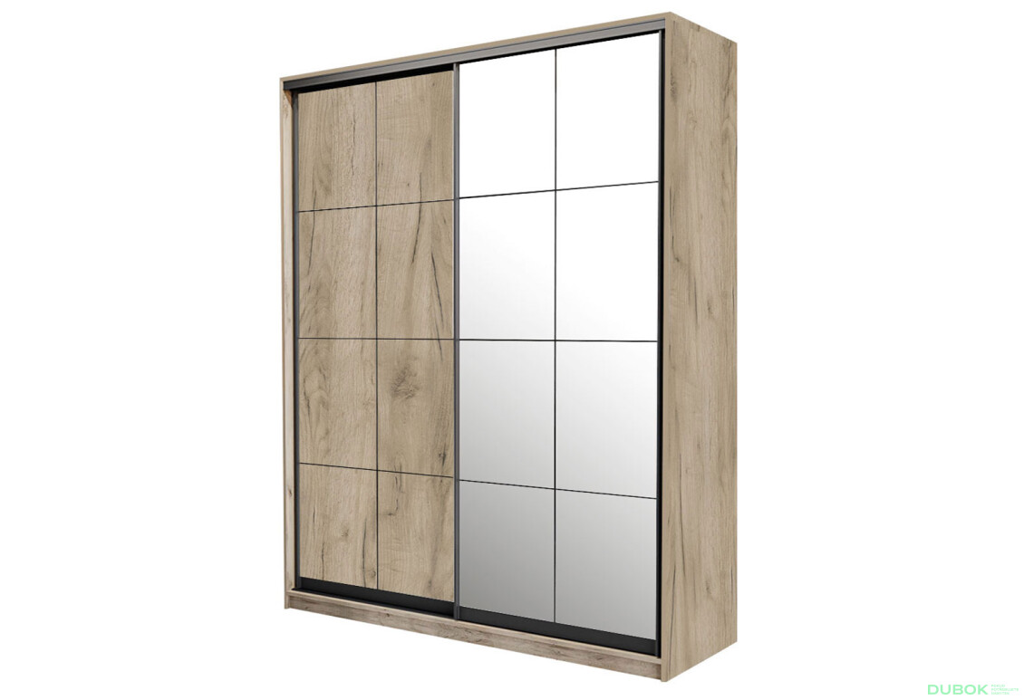 Skriňa s posuvnými dverami DTD + zrkadlo 150x240x60 cm Loft Lines BL Dub kraft sivý
