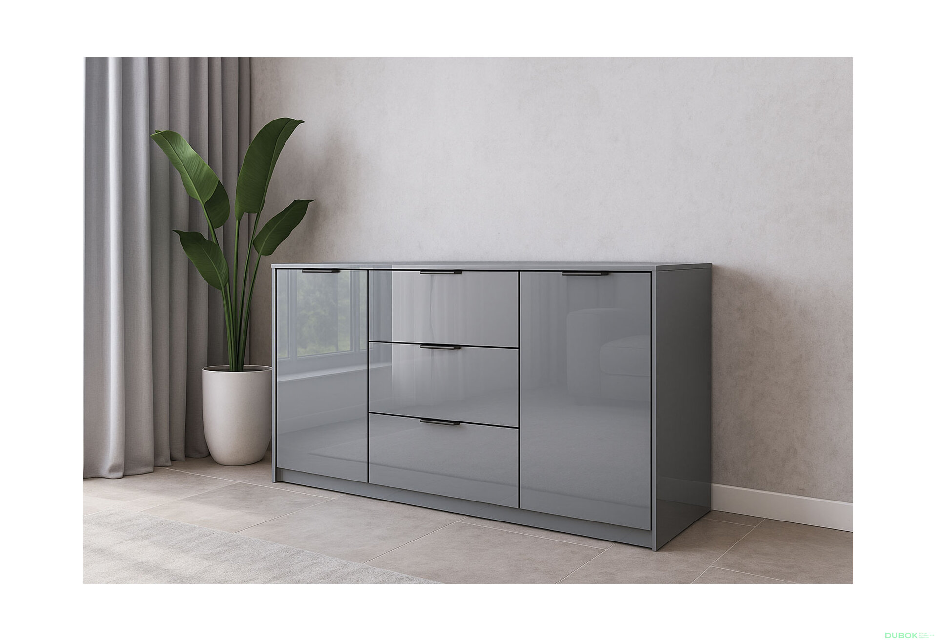 Fotografia 2 - Komoda Roma Color 2 dvere 3 šírky 1,6 m lesklá sivá láva