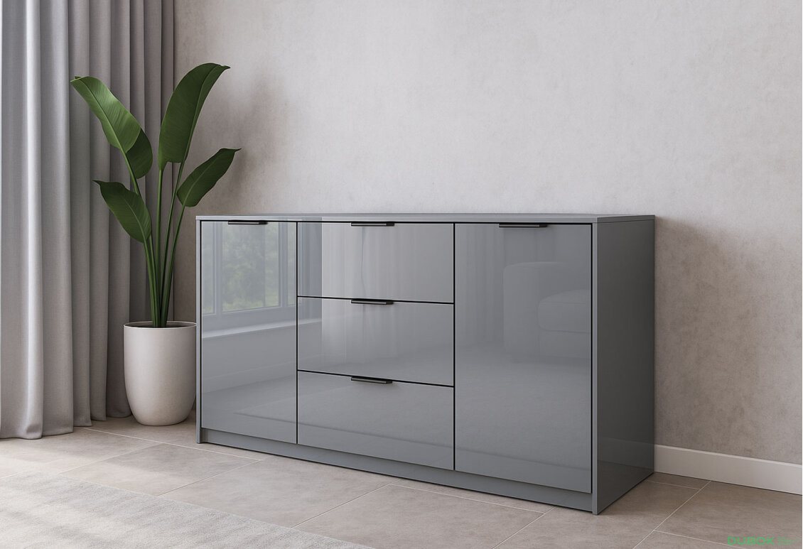 Fotografia 2 - Komoda Roma Color 2 dvere 3 šírky 1,6 m lesklá sivá láva