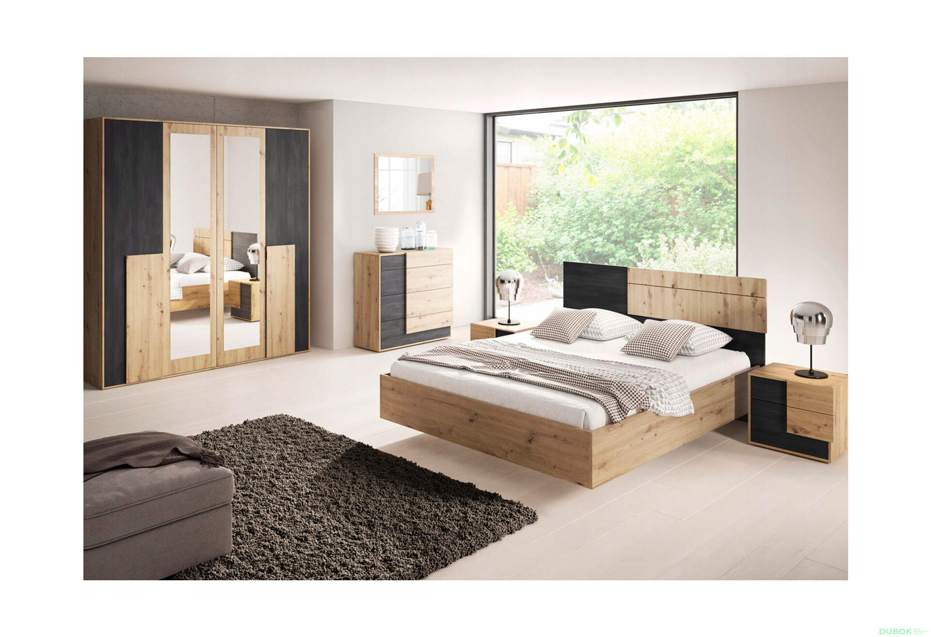 Fotografia 1 - Spálňová zostava 4D Bafra dub artisan / grafit Idczak meble
