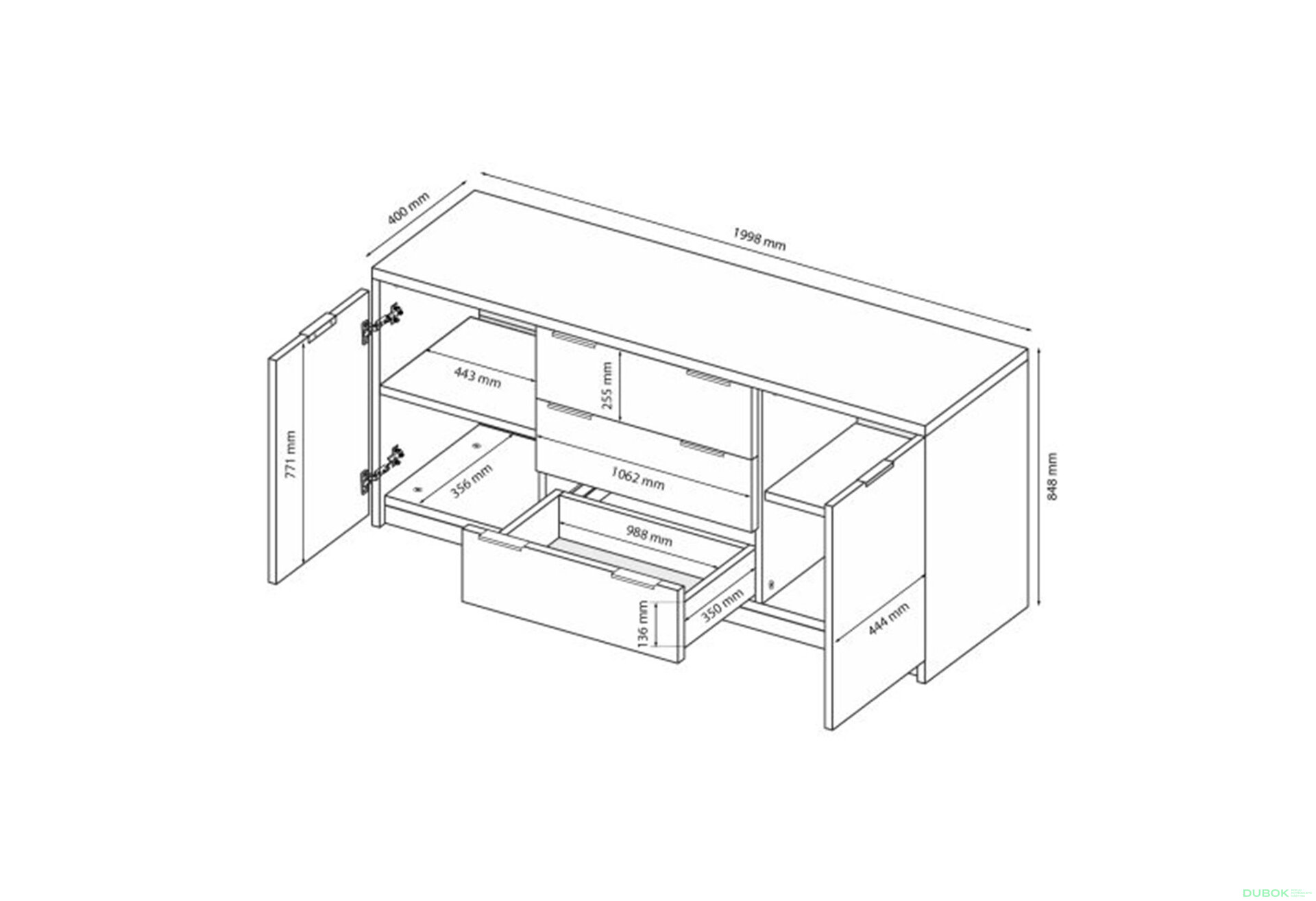 Fotografia 7 - Komoda Roma Color 2 dvere 3 šírky 2,0 m kašmírový lesk