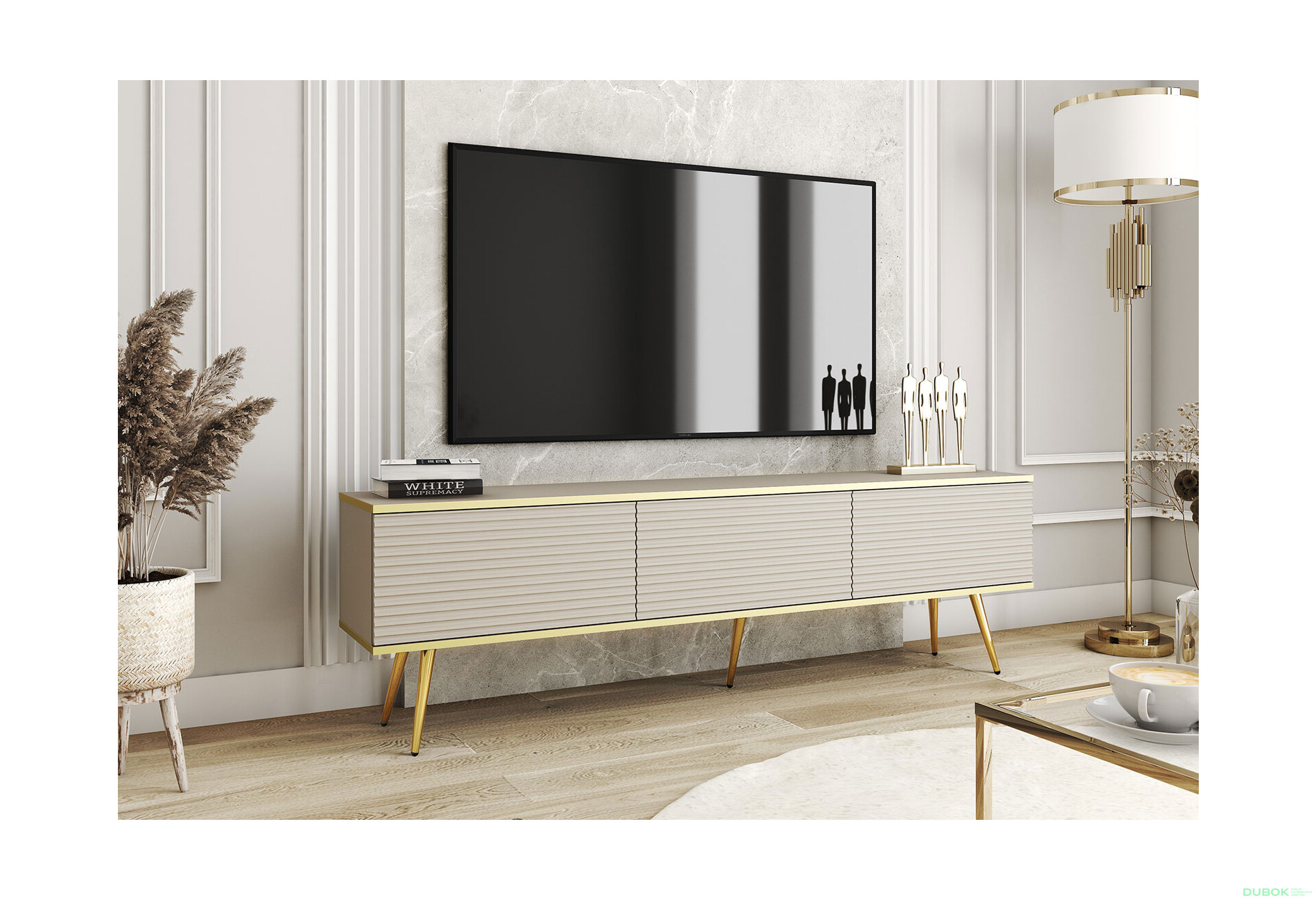 TV stolík RTV 175 MDF béžový, zlaté nohy Oro - Fotografia 2 Fotografia 2 - TV stolík RTV 175 MDF béžový, zlaté nohy Oro