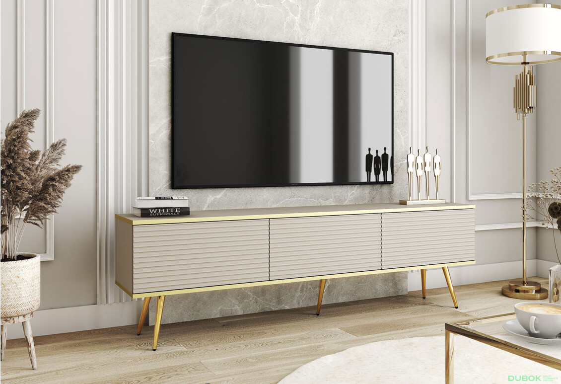 Fotografia 3 - TV stolík RTV 175 MDF béžový, zlaté nohy Oro
