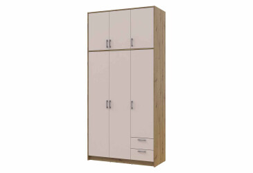 Skriňa Rondi Rondi s vysokým mezanínom, dub Artisan/kašmír, 3 kusy, drevotrieska 121x52x260