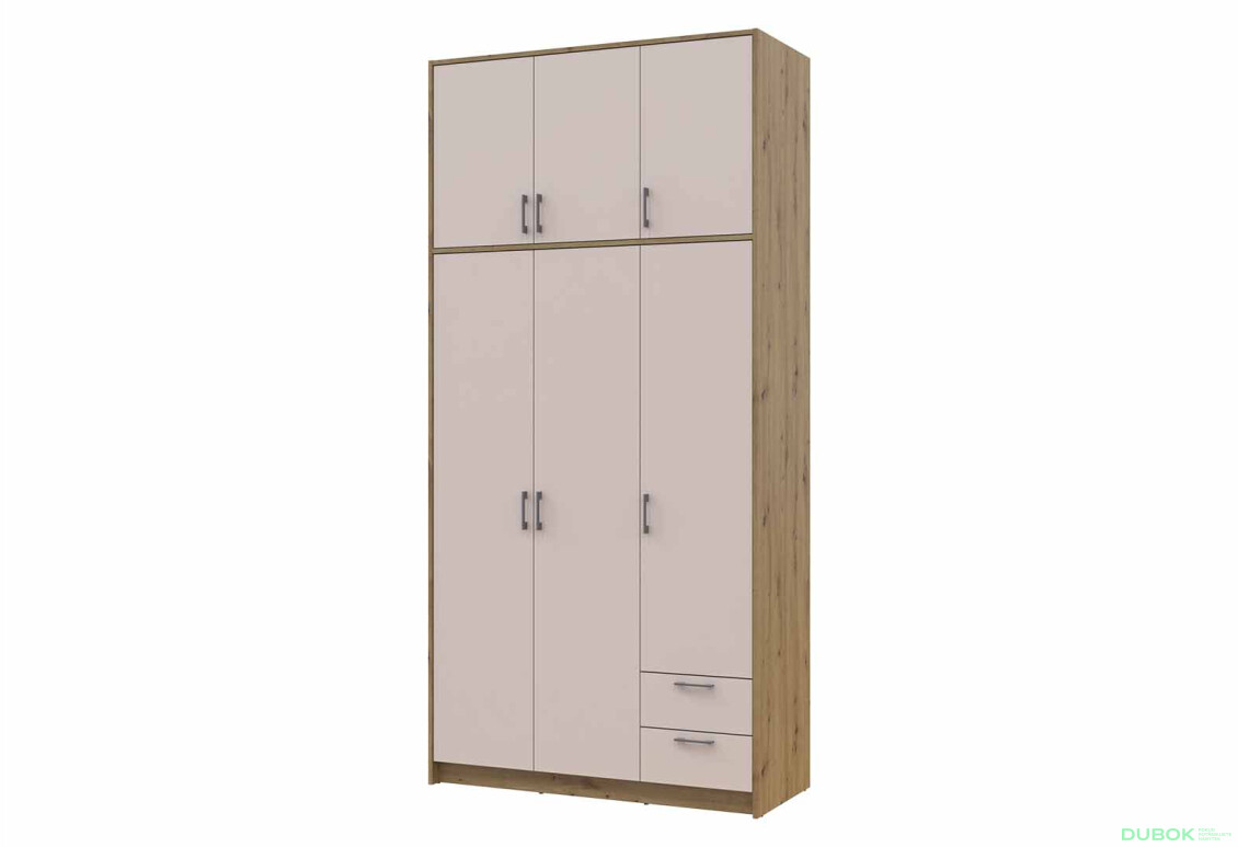 Skriňa Rondi Rondi s vysokým mezanínom, dub Artisan/kašmír, 3 kusy, drevotrieska 121x52x260