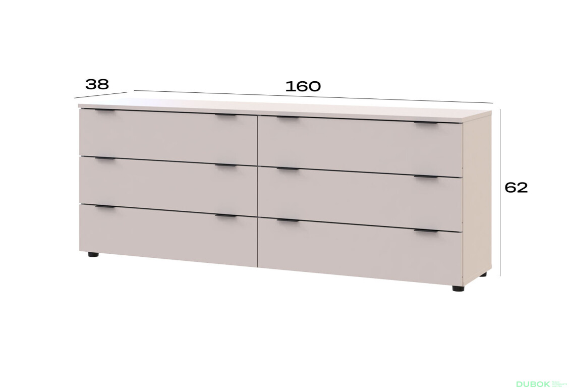 Fotografia 6 - Komoda Ron 9 s 6 zásuvkami 160х38х62 kašmír