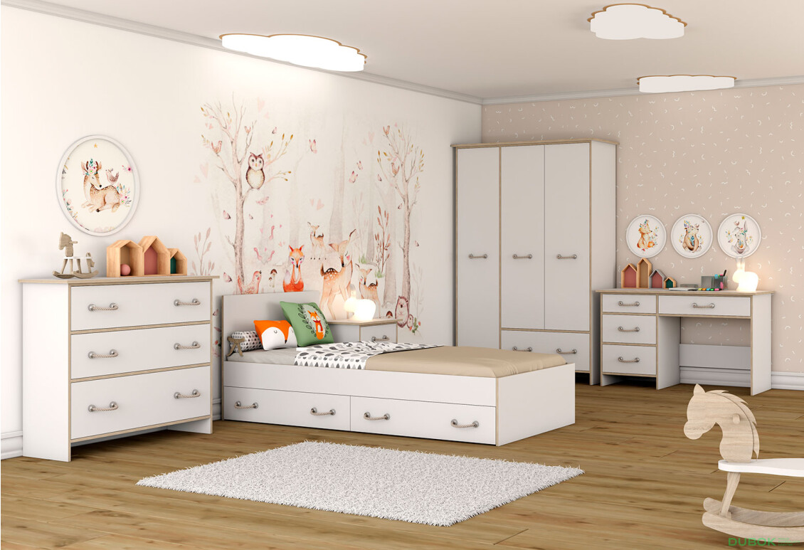 Séria do detskej izby Detské Kosmo biela, vložky sonoma