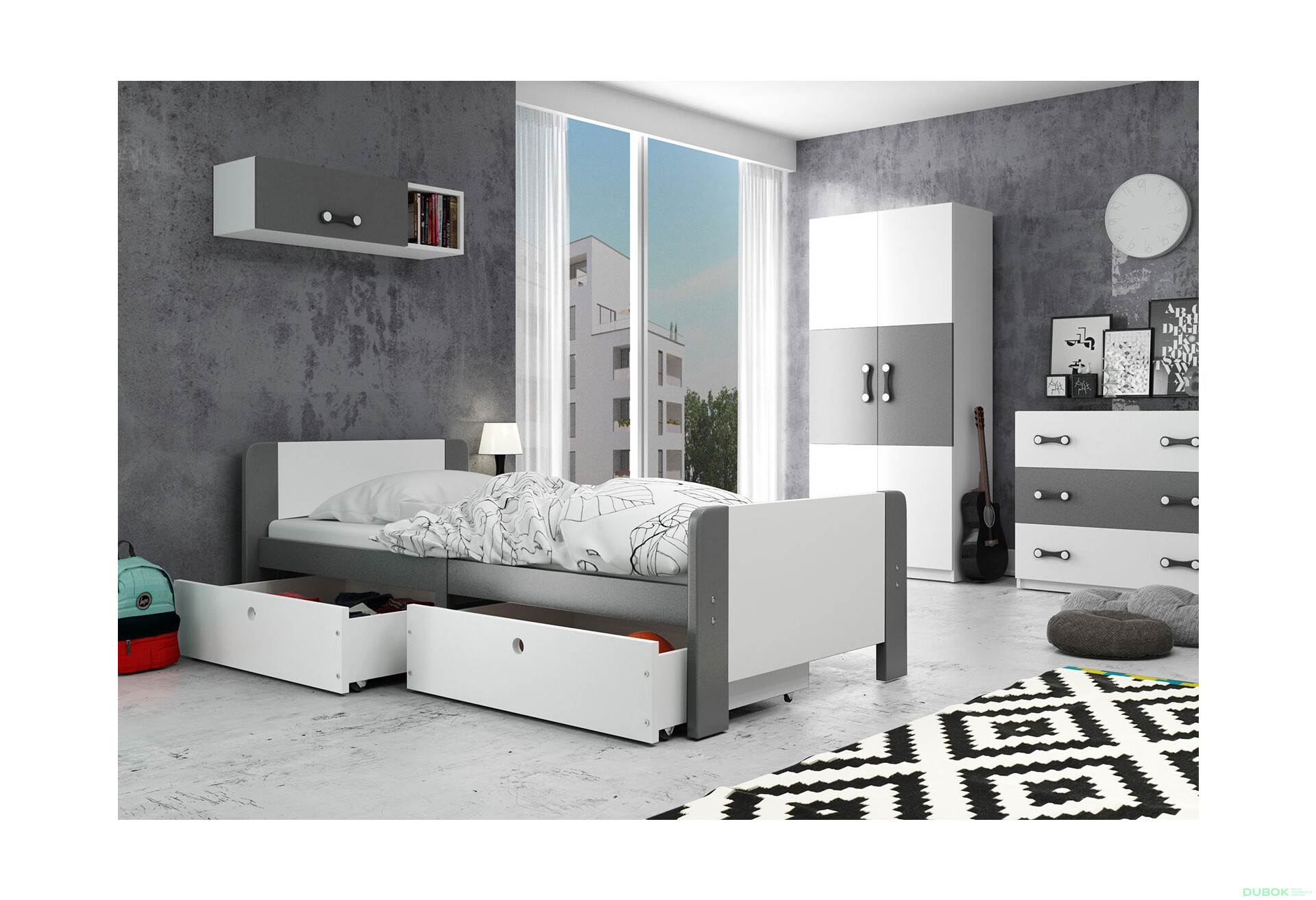 Fotografia 4 - Posteľ Arek grafit/biely + zásuvka 80x200 cm s roštom, matracom