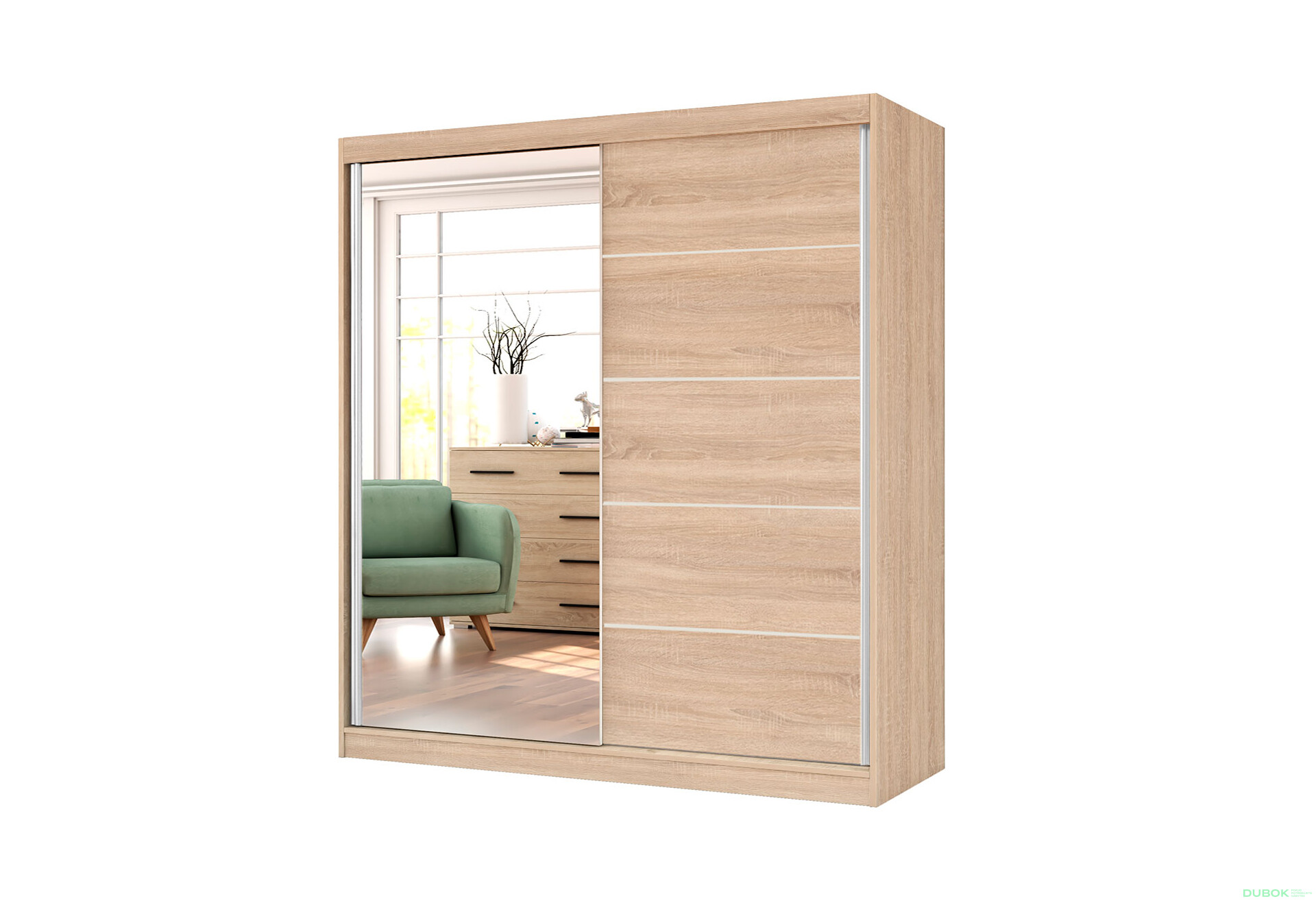 Fotografia 1 - Skriňa Bono 05 so zrkadlom + montinové lišty / aplikácia dub sonoma