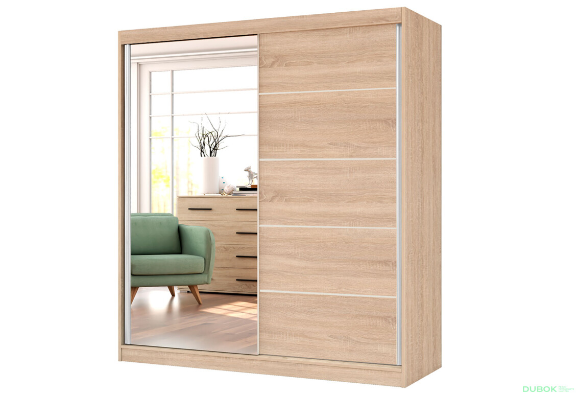 Skriňa Bono 05 so zrkadlom + montinové lišty / aplikácia dub sonoma