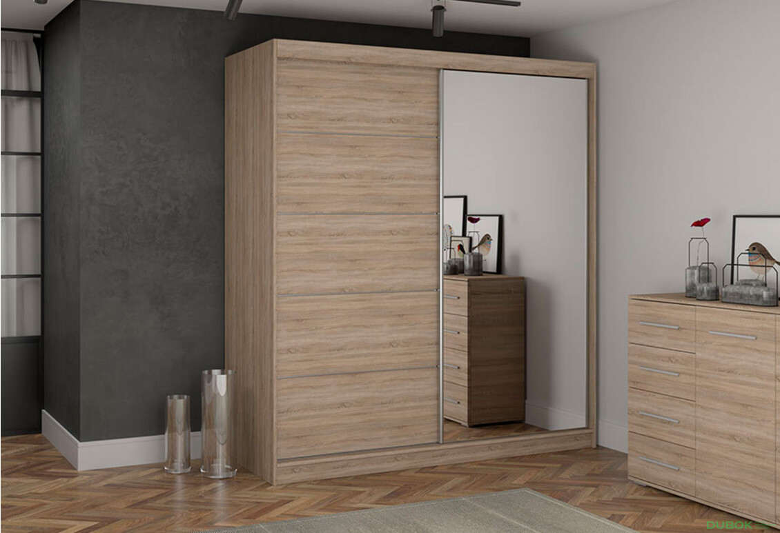 Fotografia 2 - Skriňa Bono 05 so zrkadlom + montinové lišty / aplikácia dub sonoma